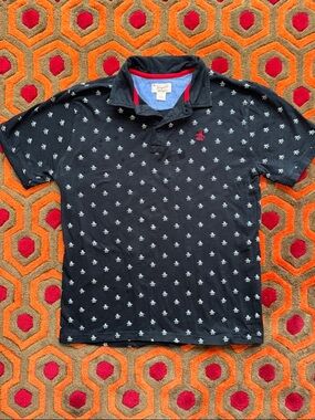 MAKE OFFER! Youth Original Penguin Black Polo with Allover White Penguin Motif L